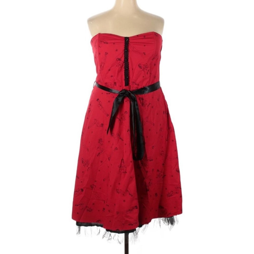 Vintage Lip Service Pin Up Doll Dress Red Strapless Lace Hem Classic Size 22